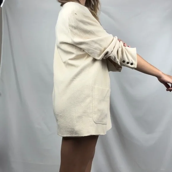 Vintage NY Studio 100% Raw Silk Blazer Cream Color with Shoulder Pads - Picture 6 of 16